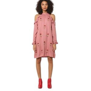 Raha Cali Fun Floral Embroidered Halter-neck cold shoulder carefree tunic Dress